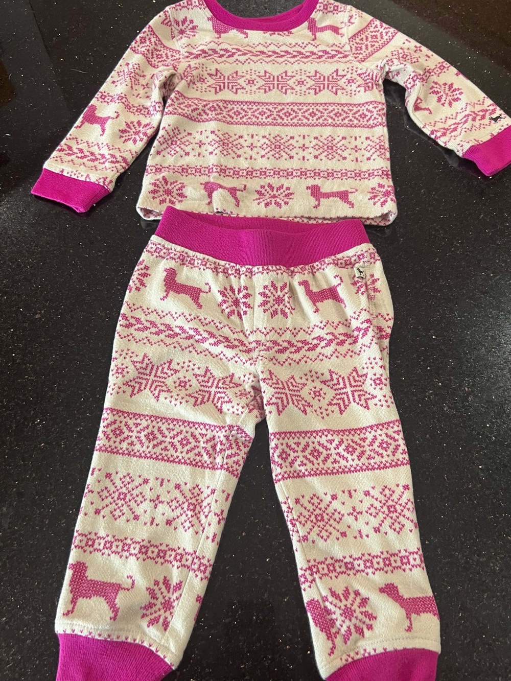 The Black Dog Pink and Cream Fair Isle Dog Pajama Set